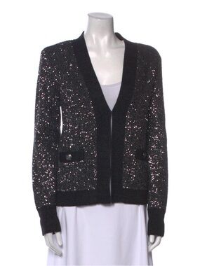 L’agence Black Sequin V-Neck Women's Cardigan Sweater